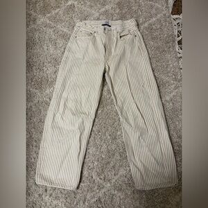 Citizens Of Humanity Cream and Beige Striped Barrel Jeans